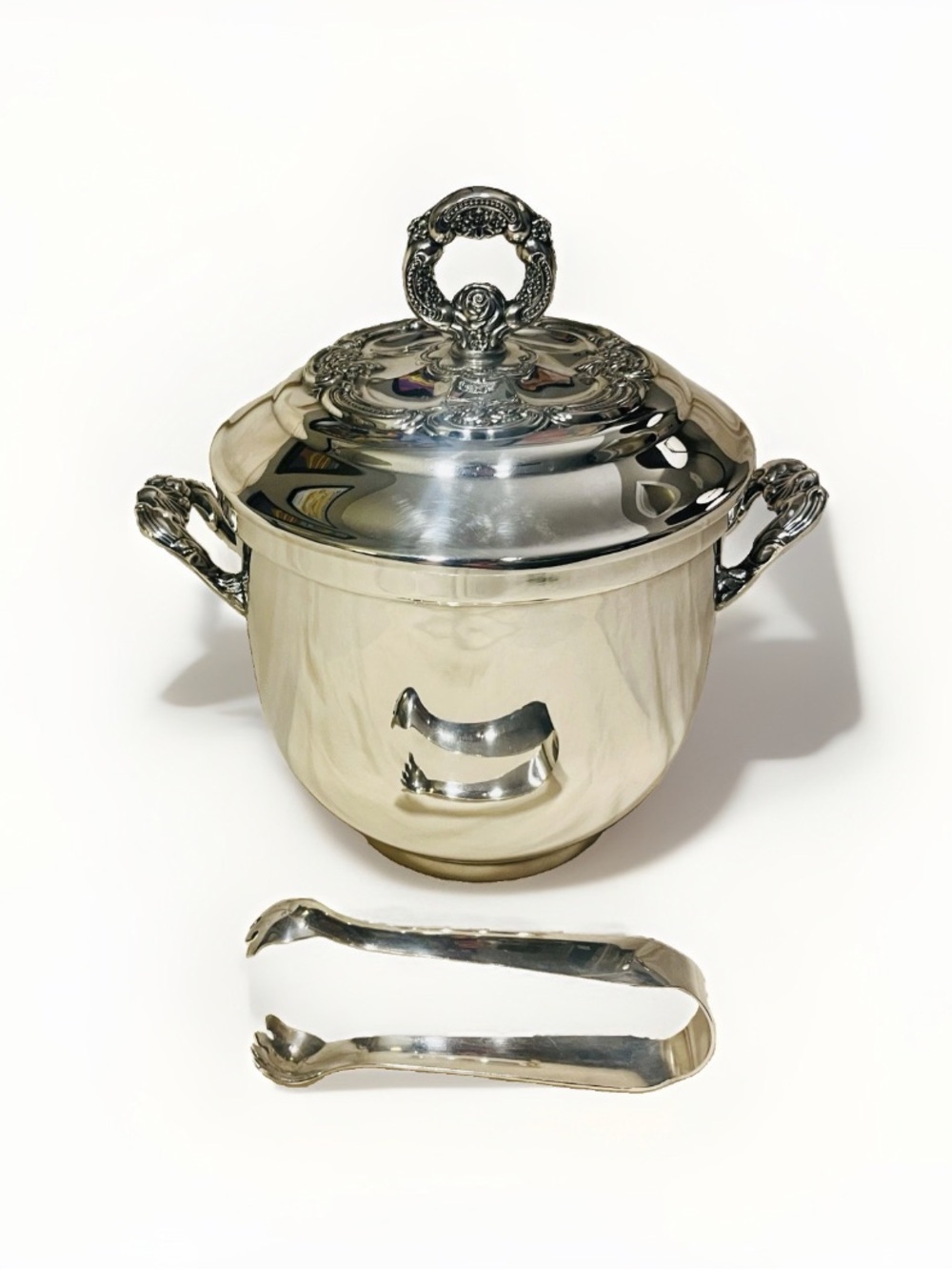 Vintage ~1967 Silver-plate Ice Bucket with Silver Ice Tongs | Oneida USA